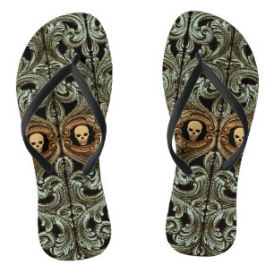 Gothic Sage Green Ornaming with Skull Teenslippers