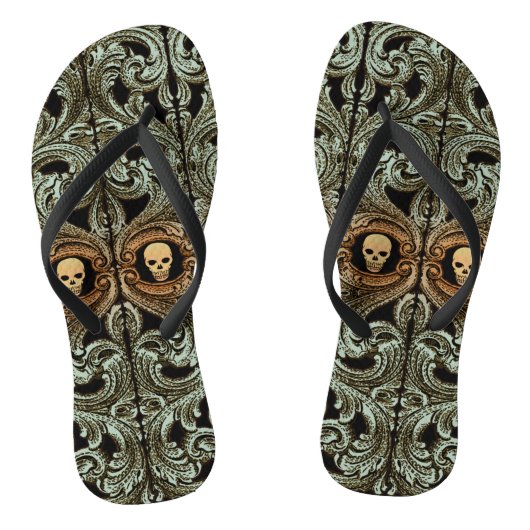 Gothic Sage Green Ornaming with Skull Teenslippers (Voetbed)