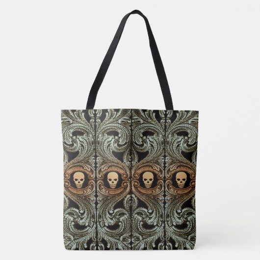 Gothic Sage Green Ornaming with Skull Tote Bag (Voorkant)