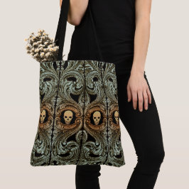 Gothic Sage Green Ornaming with Skull Tote Bag