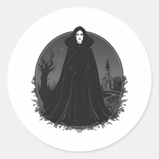 Gothic Salem Witch bij middernacht Ronde Sticker (Voorkant)