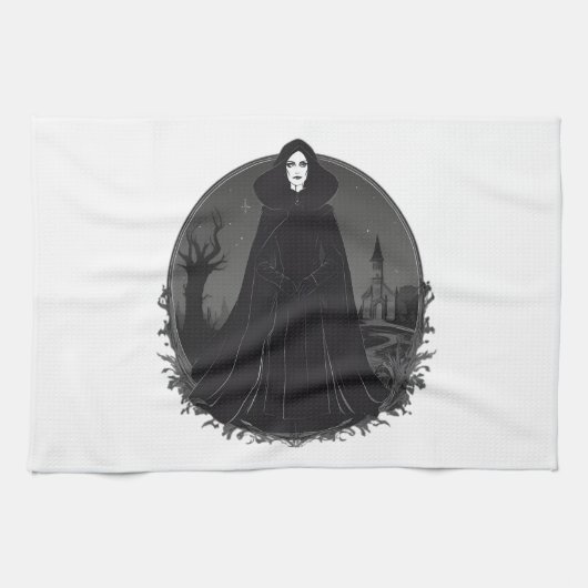 Gothic Salem Witch bij middernacht Theedoek (Horizontaal)