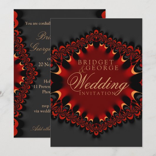 Gothic Satin Red+Black, 5 x 7 huwelijksuitnodiging Kaart (Voorkant / Achterkant)