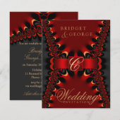 Gothic Satin Red+Black Weddenschap Kaart (Voorkant / Achterkant)