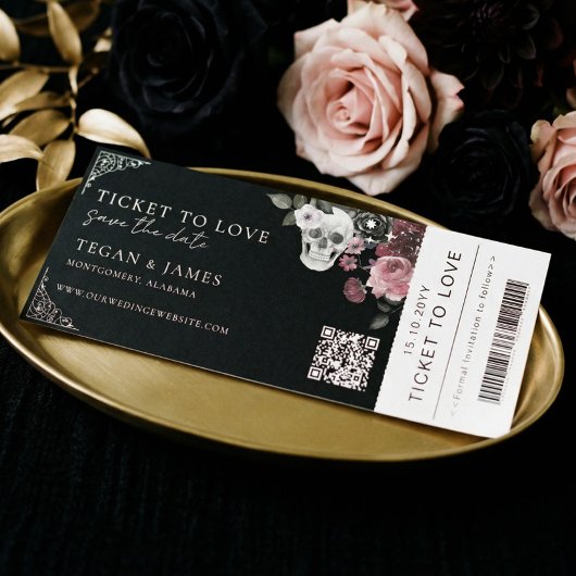 Gothic Save the Date Boarding Pass WeddingTicket Kaart