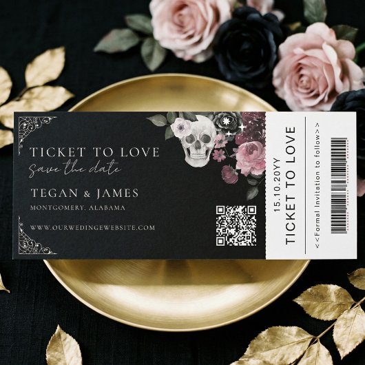 Gothic Save the Date Boarding Pass WeddingTicket Kaart