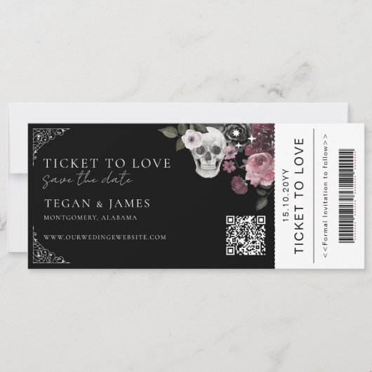 Gothic Save the Date Boarding Pass WeddingTicket Kaart (Voorkant)