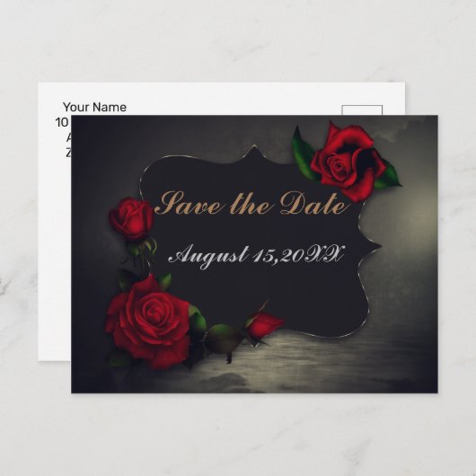 Gothic Save the Date Heart Roos Dark Romance Aankondigingskaart (Voorkant / Achterkant)