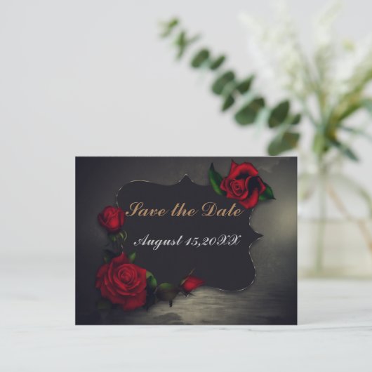 Gothic Save the Date Heart Roos Dark Romance Aankondigingskaart (Staand voorkant)