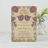 Gothic Save the Date Kaart met donkere bloemen (Staand voorkant)