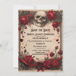 Gothic Save the Date-sjabloon met schedel en rozen Kaart