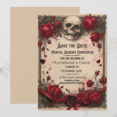 Gothic Save the Date-sjabloon met schedel en rozen Kaart (Voorkant / Achterkant)