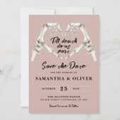 Gothic Save the Date Stoffig Roos Roze Hart Weddin (Voorkant)