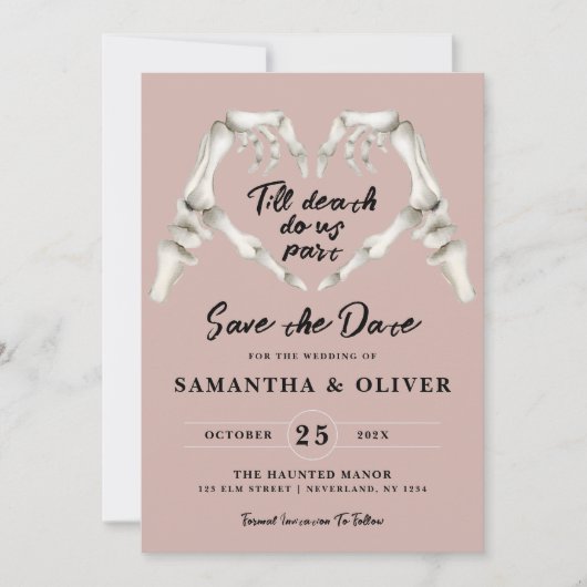 Gothic Save the Date Stoffig Roos Roze Hart Weddin (Voorkant)