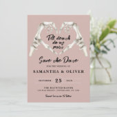 Gothic Save the Date Stoffig Roos Roze Hart Weddin (Staand voorkant)