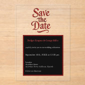 Gothic Save the Date – transparant rood Metallic Acryl Uitnodigingen (Voorkant)