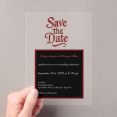 Gothic Save the Date – transparant rood Metallic Acryl Uitnodigingen (Insitu (Draagbaar))