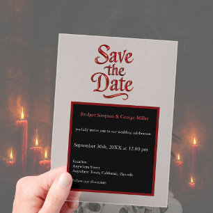 Gothic Save the Date – transparant rood Metallic Acryl Uitnodigingen