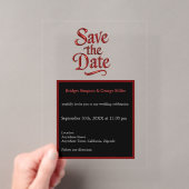 Gothic Save the Date – transparante rode Metallic Acryl Uitnodigingen (Insitu (Draagbaar))
