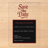 Gothic Save the Date – transparante rode Metallic Acryl Uitnodigingen (Voorkant)