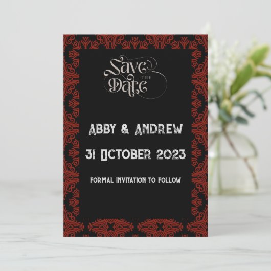Gothic Save the Date Wedding Kaart - Editable text (Staand voorkant)
