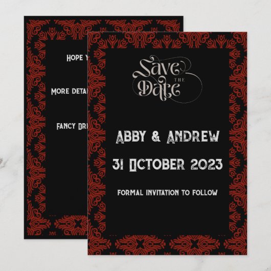 Gothic Save the Date Wedding Kaart - Editable text (Voorkant / Achterkant)