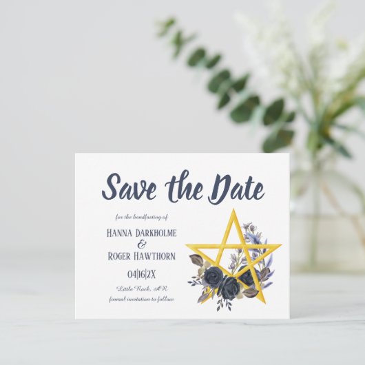 Gothic Save the Date | Wiccan Floral Handfasting (Staand voorkant)
