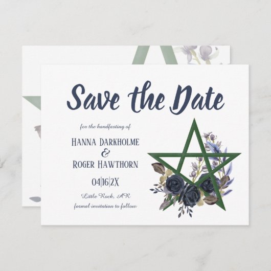 Gothic Save the Date | Wiccan Floral Handfasting (Voorkant / Achterkant)