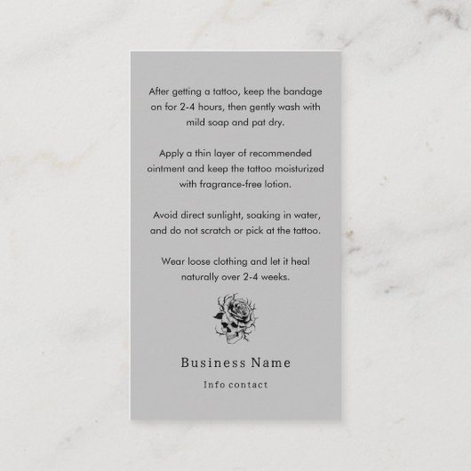 Gothic Scary Skull Tattoo Nazorg Instructies Visitekaartje (Achterkant)