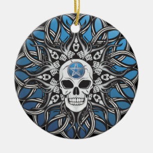 Gothic schedel - blauw keramisch ornament