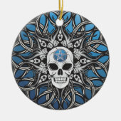 Gothic schedel - blauw keramisch ornament (Voorkant)