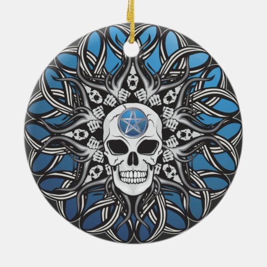 Gothic schedel - blauw keramisch ornament (Achterkant)