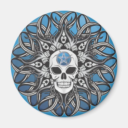 Gothic schedel - blauw magneet (Voorkant)