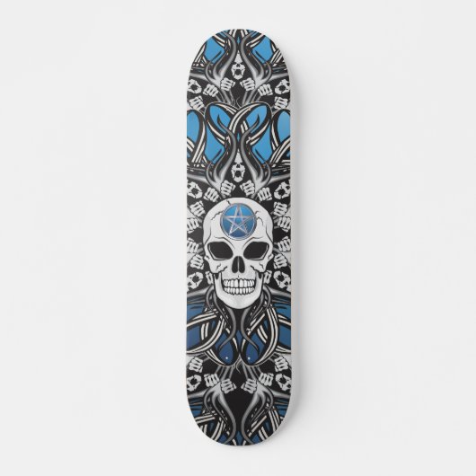 Gothic schedel - blauw persoonlijk skateboard (Voorkant)