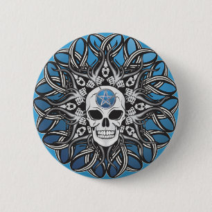 Gothic schedel - blauw ronde button 5,7 cm