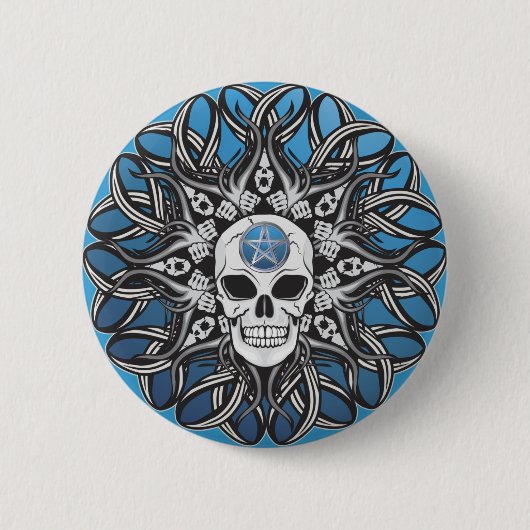 Gothic schedel - blauw ronde button 5,7 cm (Voorkant)