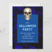 Gothic Schedel Blauw Spatten Halloween Feest Kaart (Voorkant)