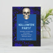 Gothic Schedel Blauw Spatten Halloween Feest Kaart (Staand voorkant)