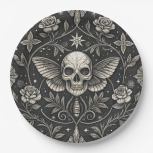 Gothic Schedel Bloemmotief Hemels Patroon (1) Papieren Bordje