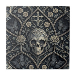 Gothic Schedel Bloemmotief Hemels Patroon (2) Tegeltje