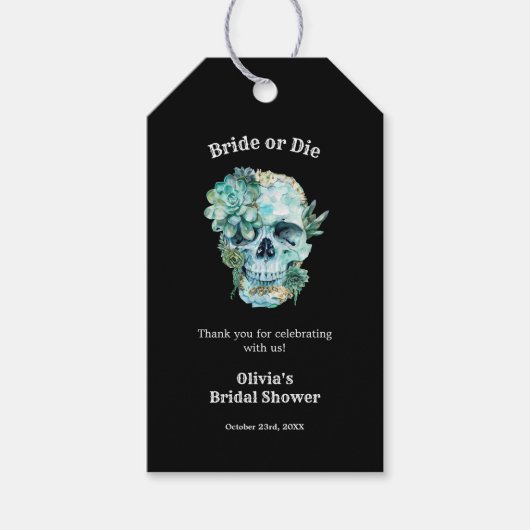 Gothic Schedel Bruid of sterf Halloween Bruidsuitn Cadeaulabel (Voorkant)