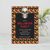 Gothic Schedel Candy Corn Halloween Feest Kaart (Staand voorkant)