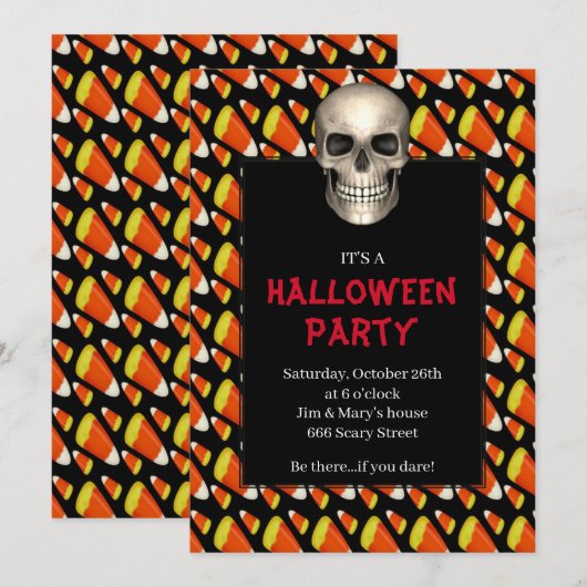 Gothic Schedel Candy Corn Halloween Feest Kaart (Voorkant / Achterkant)