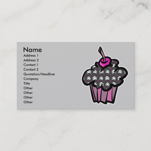 gothic schedel crossbones cupcake, Naam, Adres 1,. Visitekaartje (Voorkant)