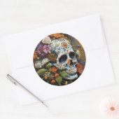 Gothic Schedel en Bloemen Dag van de Doden Ronde Sticker (Envelop)