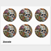 Gothic Schedel en Bloemen Dag van de Doden Ronde Sticker (Vel)