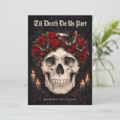 Gothic Schedel en Rozen Trouw Uitnodiging (Staand voorkant)