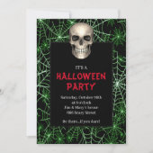 Gothic Schedel Groen Spinnebaad Halloween Feest Kaart (Voorkant)