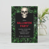 Gothic Schedel Groen Spinnebaad Halloween Feest Kaart (Staand voorkant)