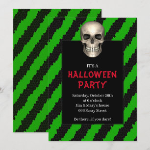 Gothic Schedel Groene Streep Halloween Feest Kaart